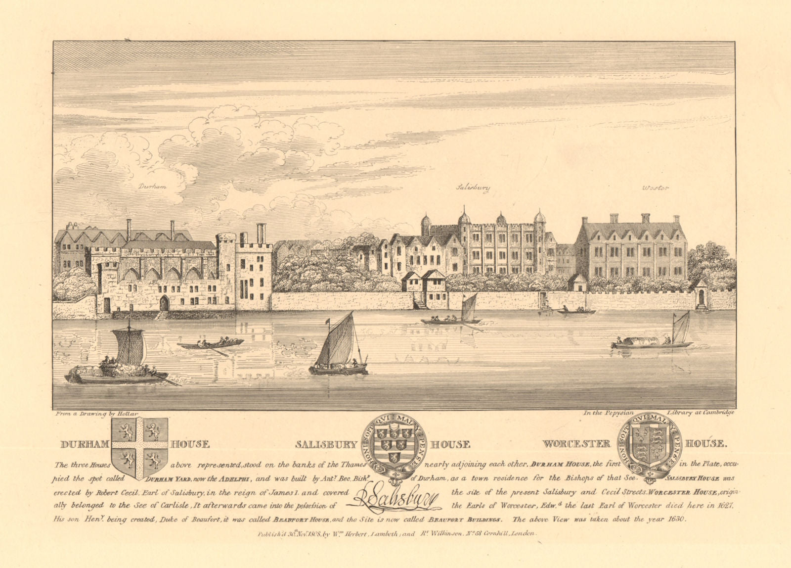 STRAND MANSIONS Durham/Salisbury (Cecil)/Worcester Houses c1630. HOLLAR 1834